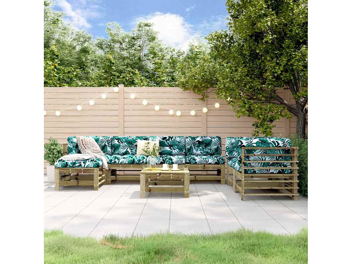 Vidaxl 8 Pcs Conjunto Lounge De Jardim Madeira De Pinho Impregnada
