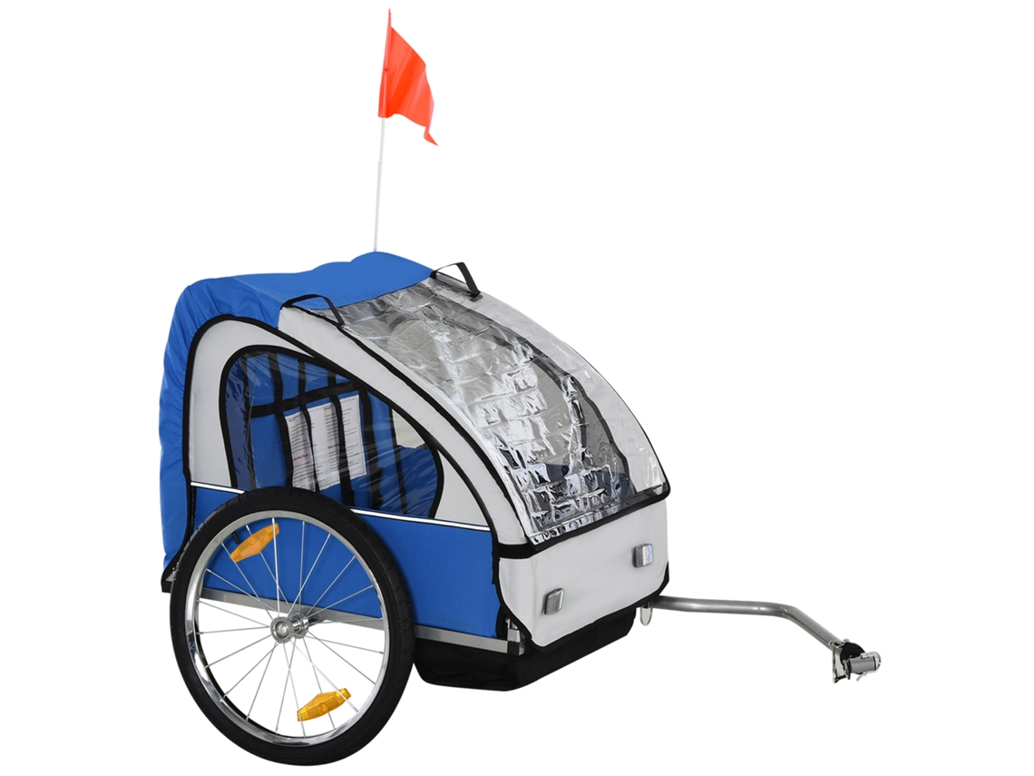 Trailer Bicicleta 2 Assentos com Cintos Segurança, Aço e Oxford Azul