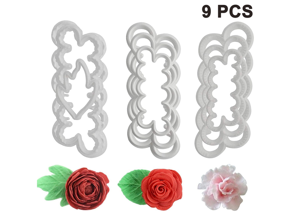 Cortador De Flores 3d Para Bolo Com 9 Peças Rosa, Cravo E Peônia, Molde Para Fondant E Decoração De Bolos