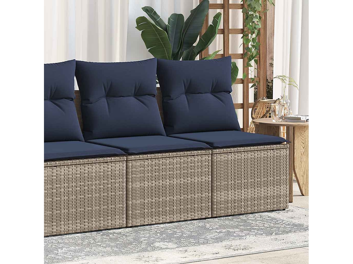 Vidaxl 2 Pcs Conjunto Sofás Jardim Almofadões Vime Pe/acácia Cinzento