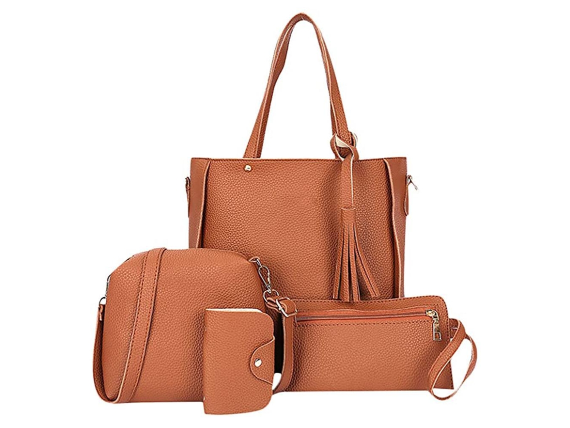 Conjunto de 4 Bolsas para Mulher: Bolsa Tote, Transversal, Carteira e Porta cartões com Grande Capacidade