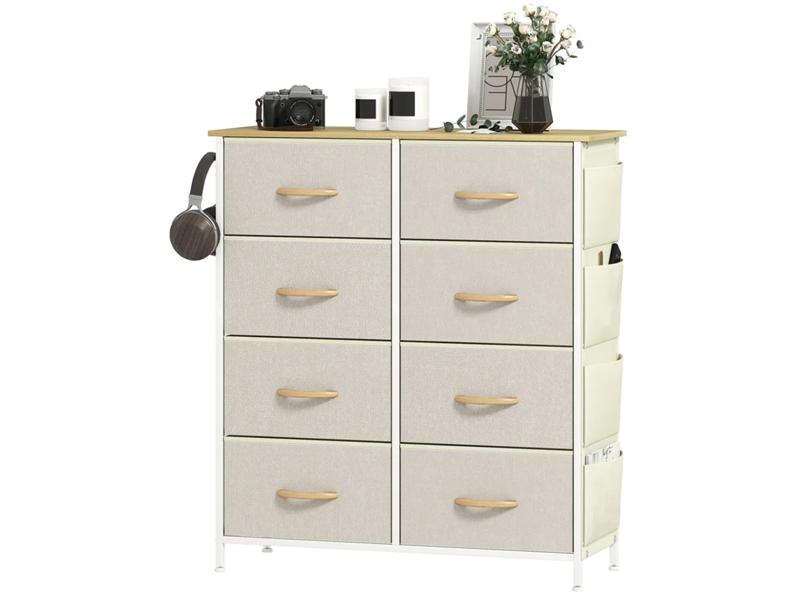 Cómoda Melamina de Madeira, Aço e Tnt Cor Bege 86x30x94,5 cm Homcom