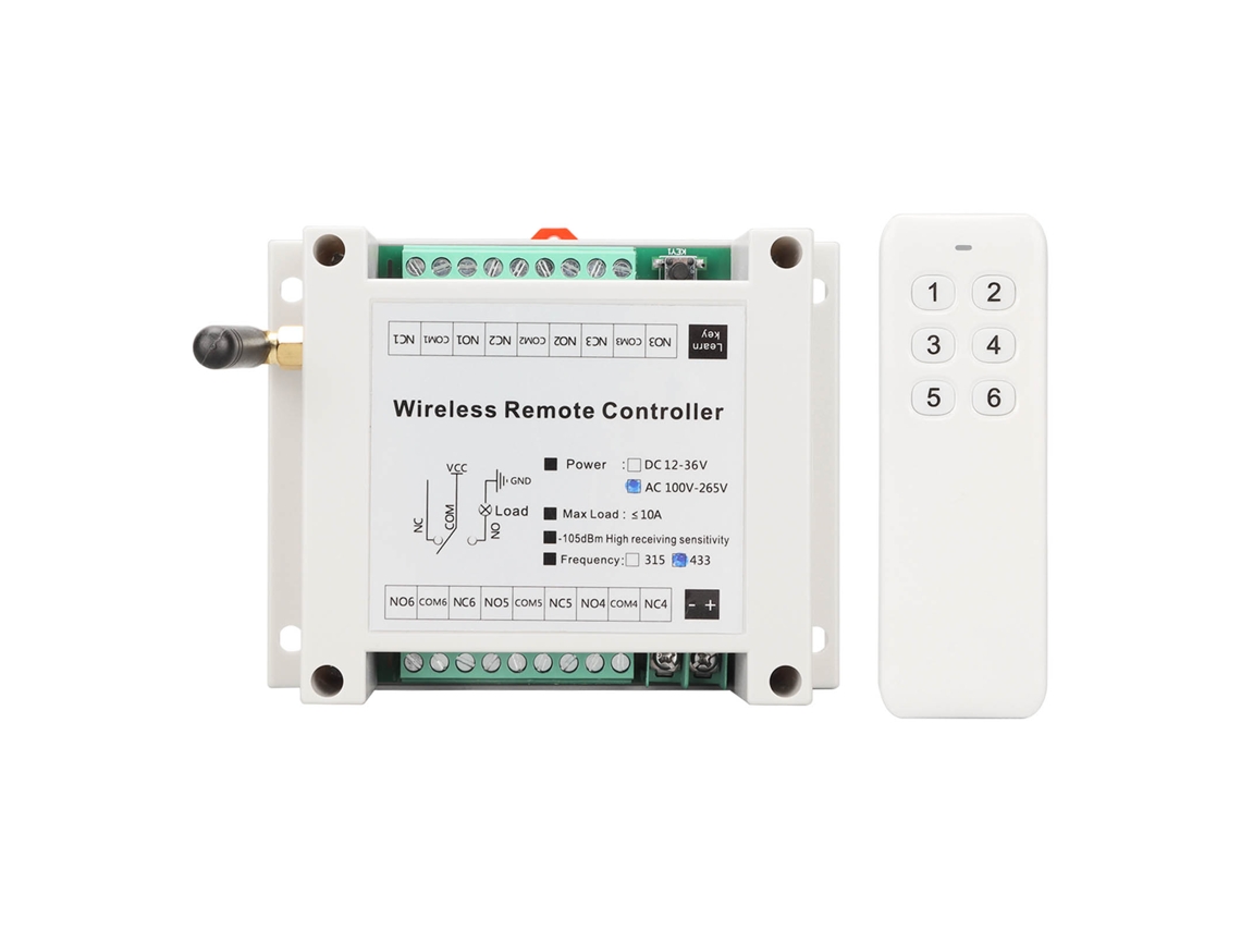 Mali módulo de Controle Remoto 6 Canais Rele Controle Switch Placa 433mhz Ac 100‑265v