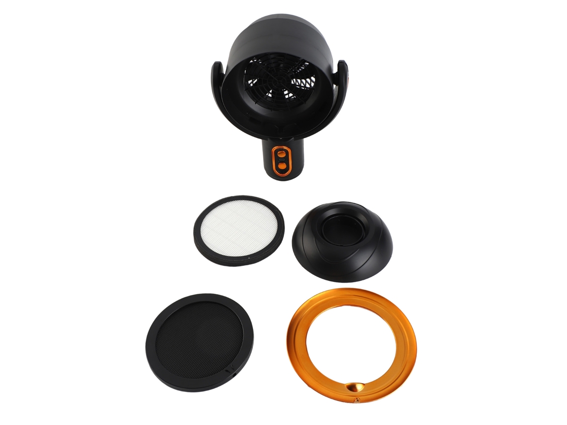 Exaustor de cozinha portátil de mesa, 2 velocidades, íons negativos, USB, 5v, 8w, preto e dourado S/MARCA