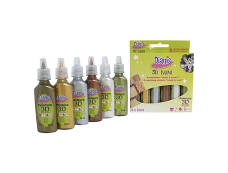Kit de Tintas DIAM'S 6 Cores Metálicas 3D Mini Total Metal