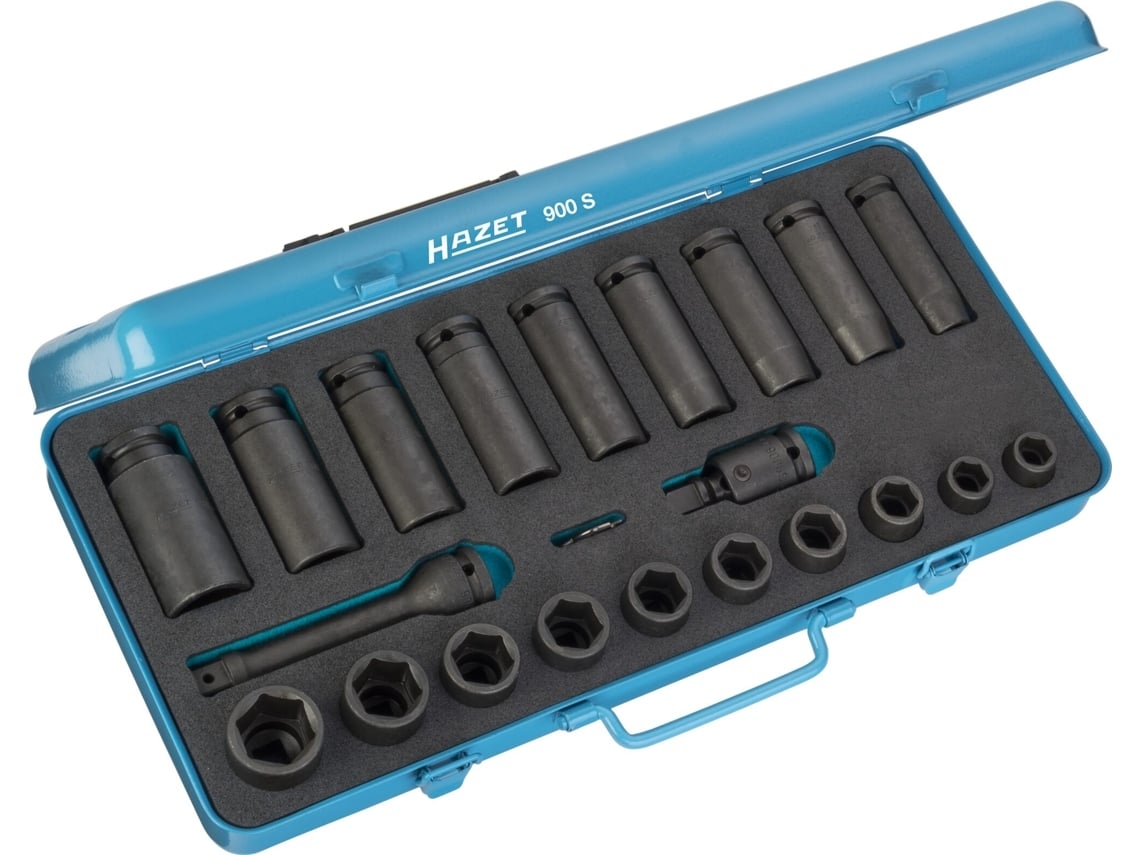 Conjunto de soquete de impacto HAZET 900S: quadrado oco 1/2 polegada 12 5 mm perfil de unidade hexagonal externo 13 - 27 número da ferramenta