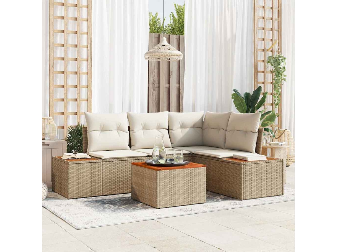Vidaxl Conjunto De Sofá De Jardim 5 Unid. Bege Rattan Sintético