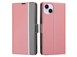 Capa Para Iphone 15 Plus Pele Sintética Anti-riscos Com Porta-cartões Rosa