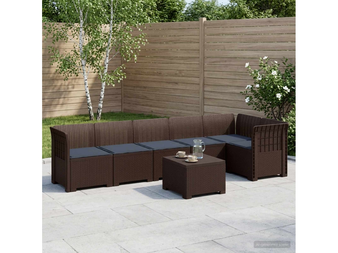 Vidaxl Sofá De Jardim Para 6 Pessoas Com Almofadas Aparência De Rattan
