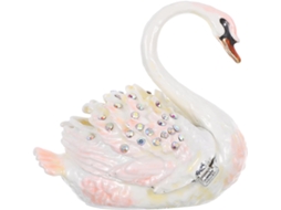 Caixa De Joias Em Liga Metálica Com Degradê Rosa Em Formato De Cisne, Ideal Para Organizar Joias Na Mesa Ou Na Penteadeira.