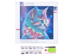 Kit de Pintura de Diamante 5d Gato Diy para Decoração de Parede com Ferramentas | S/MARCA