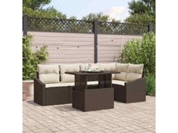 Vidaxl Conjunto De Sofá De Jardim 6 Unid. Marrom E Creme Vime Pe