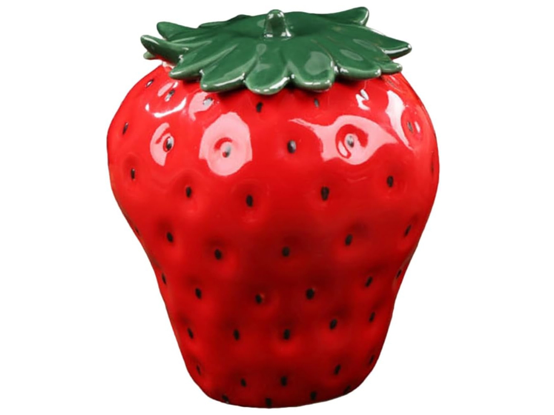 Conjunto De Recipientes Para Alimentos Em Cerâmica No Formato De Morango (vermelho), Com Design Hermético.