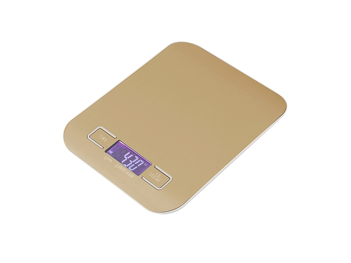 Balança de cozinha digital de aço inoxidável 5000g/1g com visor LCD dourado