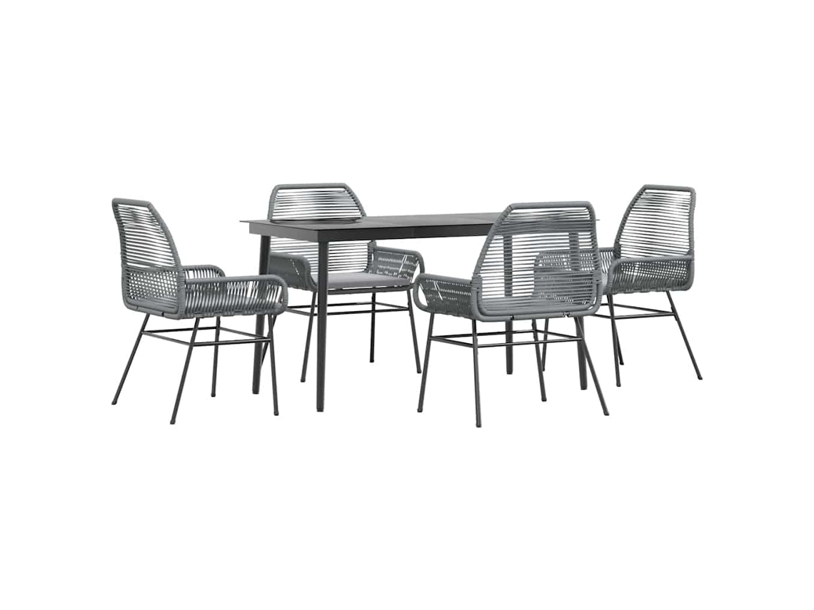 Conjunto de Jantar Jardim 5 Peças com Almofadas e Vidro Vime Cinzento Pe MAISON EXCLUSIVE