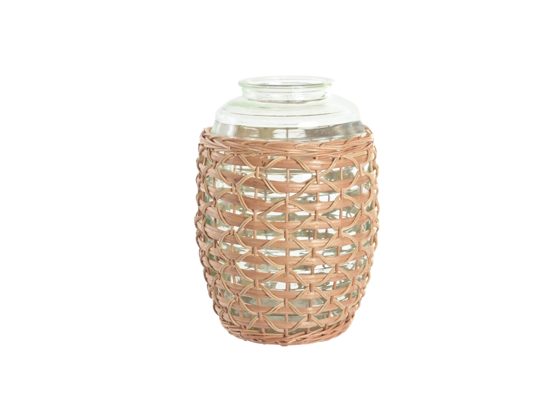 Vaso de Vidro com Vime Verde Natural, 31x31x43cm ALEXANDRA HOUSE LIVING