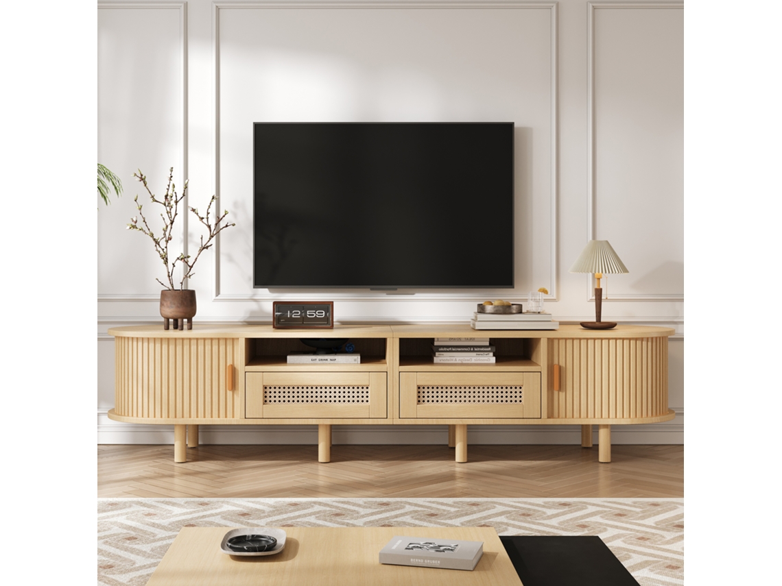 Suporte Tv Madeira 2 Gavetas Vime, 2 Portas Correr, Até 70".-zz