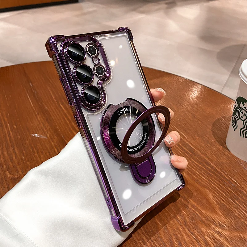 (roxo Escuro A55 5g) Capa Protetora Com Suporte Magnético Eletrorevestida
