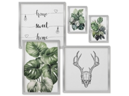 Galeria De Pinturas Murais Folhas De Monstera Em Aquarela Moldura Prateada Quadros Para O Escritório Espelharte (conjunto De 5 Imagens)