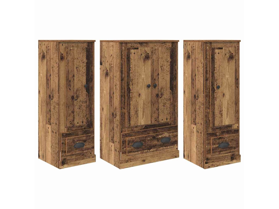 Conjunto de 3 Buffês com Gaveta em Madeira Antiga MAISON EXCLUSIVE