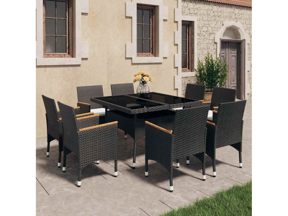 Vidaxl 9 Pcs Conj. Jantar P/ Jardim Vime Pe E Madeira De Acácia Preto