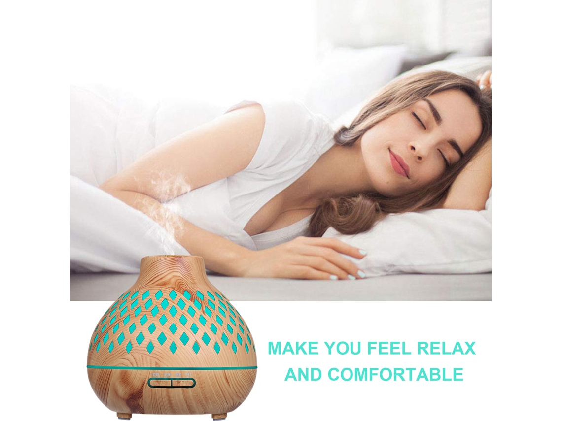 Umidificador ultrassônico de 400ml com difusor de aroma, luzes coloridas, controle remoto