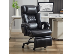 Cadeira de Escritório Ergonômica com Massagem e Aquecimento Apoio para os Pés, Couro Pu, Preta