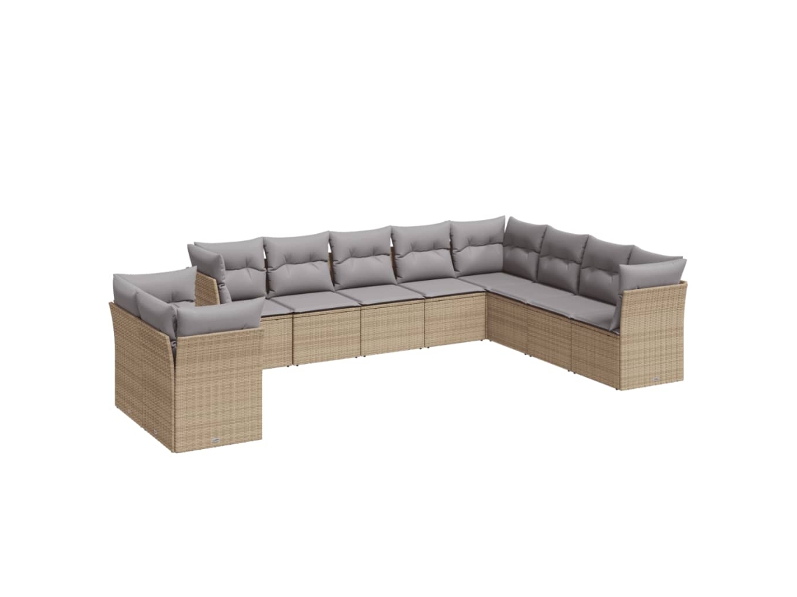 Conjunto de 10 Sofás para Jardim com Almofadões Vime Pe Bege MAISON EXCLUSIVE