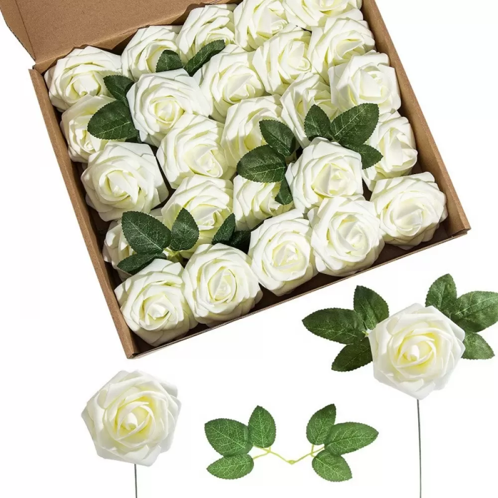 Rosa Artificial de Espuma, Rosa Falsa Realista com Hastes para Buquês de Casamento Diy, Hastes de Arame Flexíveis, Material Pe Ecológico AQUAFORGE