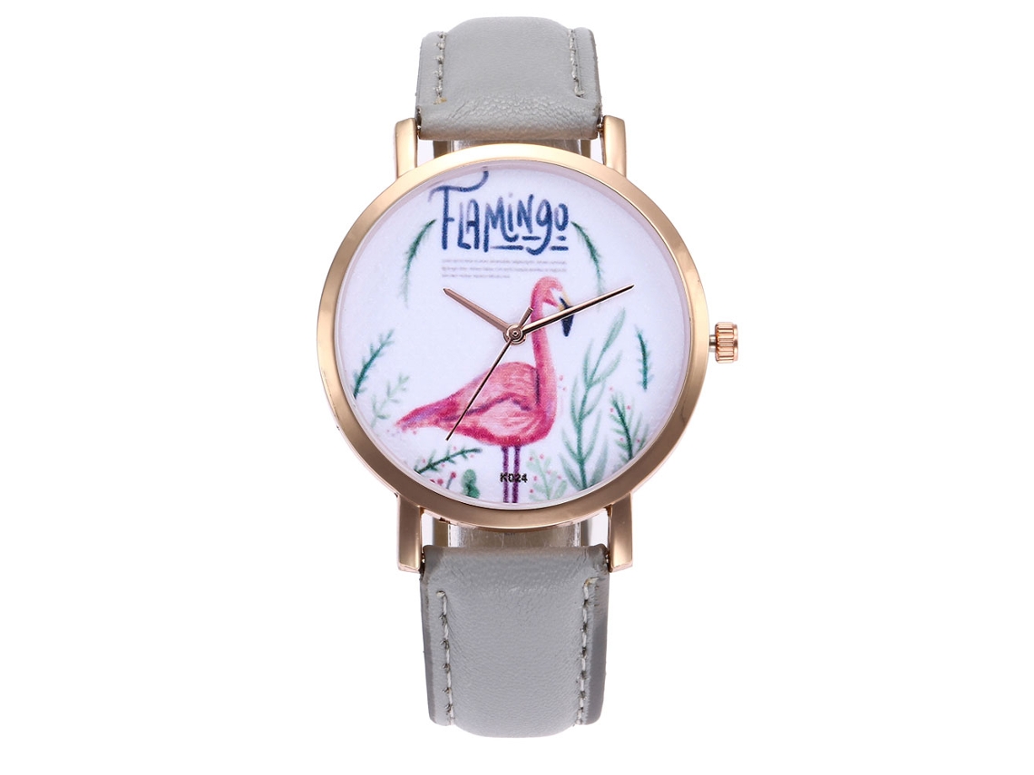 Relógio Feminino de Pulso Estilo Animal com Pulseira de Couro Moderno e Elegante Cinza