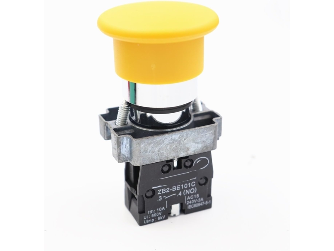 1-interruptor De Botão Pressão Metálico Amarelo Com Reinicialização Automática