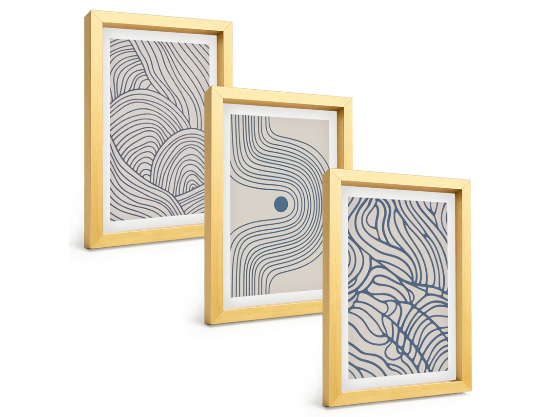Composição De Quadros Linhas Abstratas Em Formas De Ondas Espelharte (3 Peças 20x30 Cm)