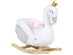 Balanço De Cisne Branco Para 1,5-3 Anos, Canção De Ninar E Almofada Macia, Madeira 65x40x68 Cm