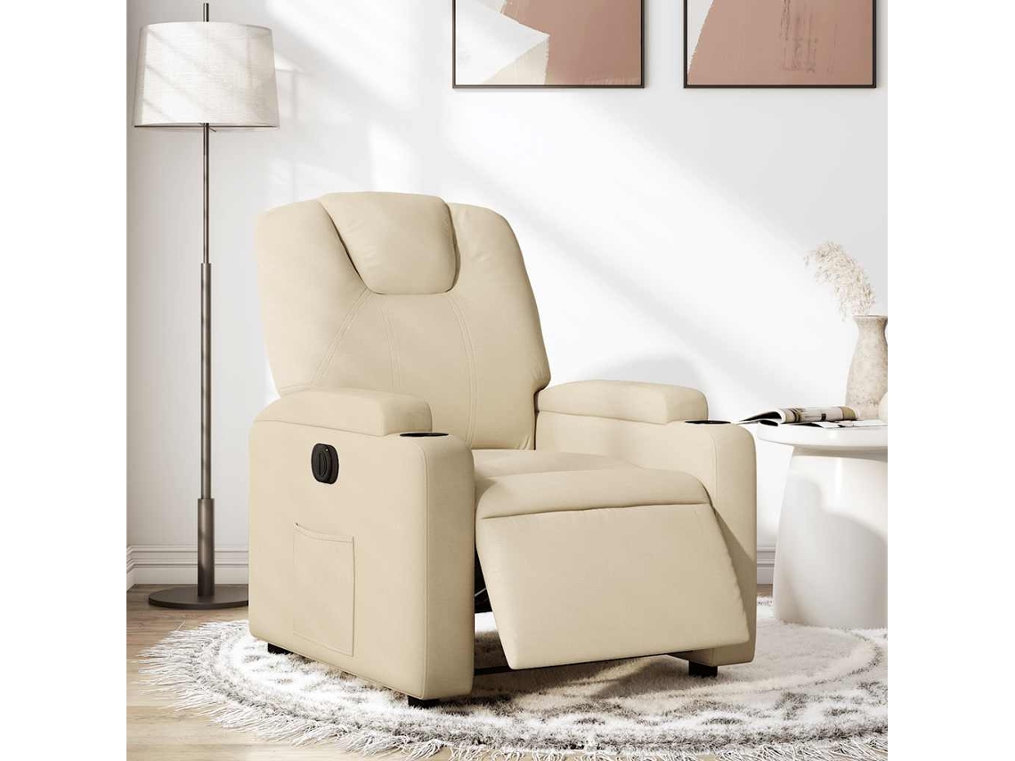 Vidaxl Poltrona Reclinável Elétrica Tecido Cor Creme