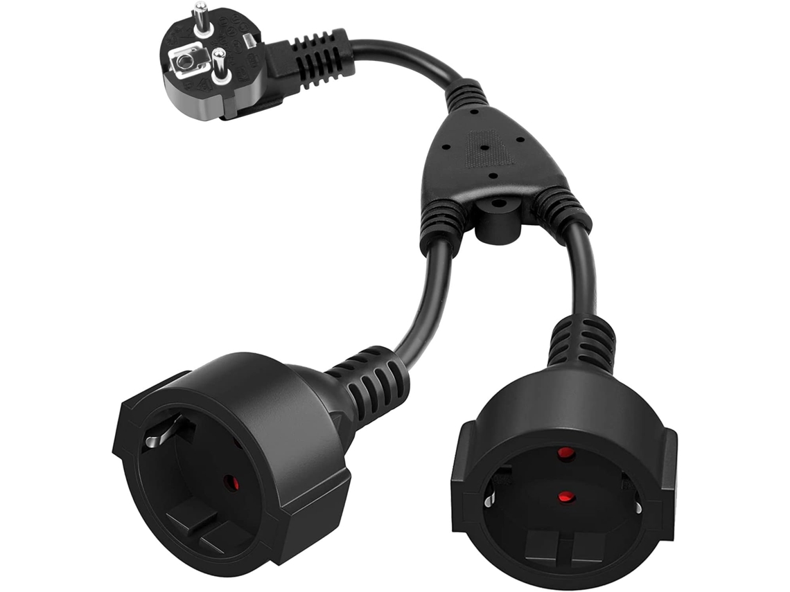 Tomada Dupla, Cabo De Extensão Com 2 Tomadas Schuko 16a/250v/máx. 3680w, Adaptador De Tomada 2 Em 1 Zeuxo