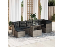 Vidaxl 8 Pcs Conjunto Sofás De Jardim C/ Almofadões Vime Pe Cinzento