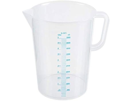 THERMOHAUSER Copo Medidor com Alça Fechada 5000 Ml Plástico Pe Branco Leitoso Graduações Azuis em Litros E