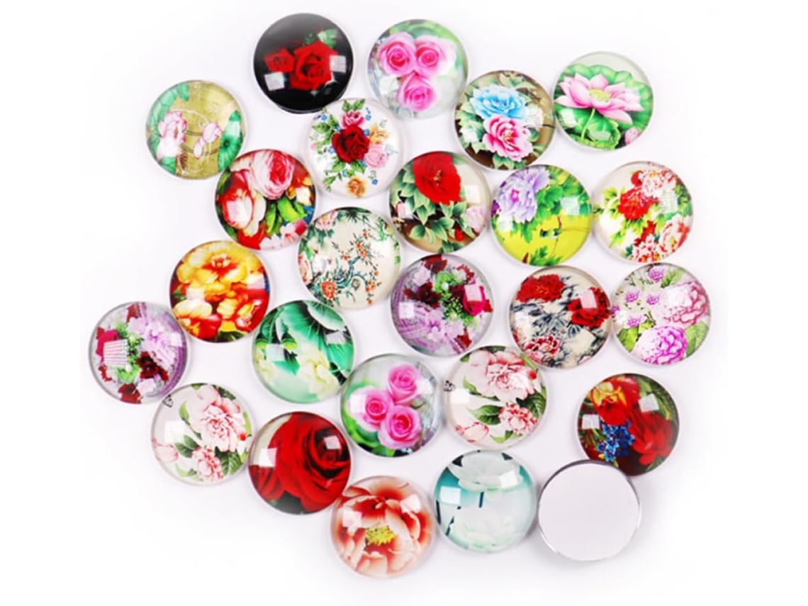 50 Peças Adesivos Vidro Redondos Estampa Flores Apliques Decorativos Acessórios Artesanato Confecção Joias GOKOCO