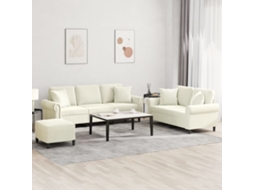 Vidaxl 3 Pcs Conjunto De Sofás Com Almofadas Veludo Cor Creme