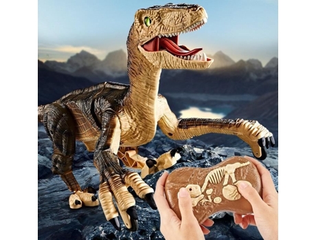 Brinquedo Remoto Marrom Dinossauro Som E Luz Grande Plástico Rokoo