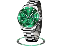 Lurelia Relógio Cronógrafo Masculino, Movimento De Quartzo, Data/calendário, Luminoso, Aço Inoxidável, Resistente À Água 30m, Prata, Verde