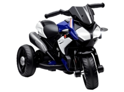 Motocicleta infantil elétrica, 3 rodas, bateria 6V, com música, buzina, faróis, 86x42x52cm, azul