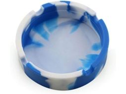 Cinzeiro redondo de silicone com listras camufladas para uso no jardim.