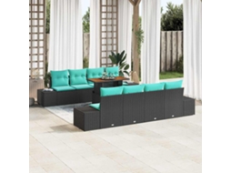 Vidaxl Conjunto De Sofá De Jardim 9 Unid. Preto Rattan Sintético