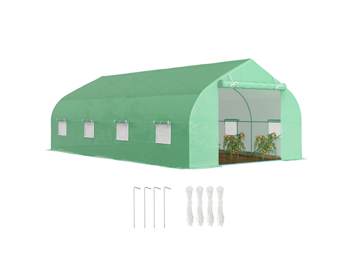 Túnel de cultivo com 8 janelas laterais e porta enrolar em PE e aço 6x3x2m verde S/MARCA