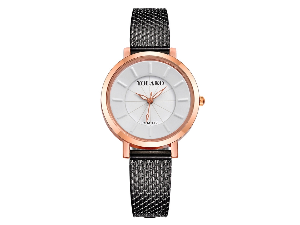 Relógio de Pulso Feminino Casual com Mostrador Redondo Simples Pulseira Plástica Quartzo Preto