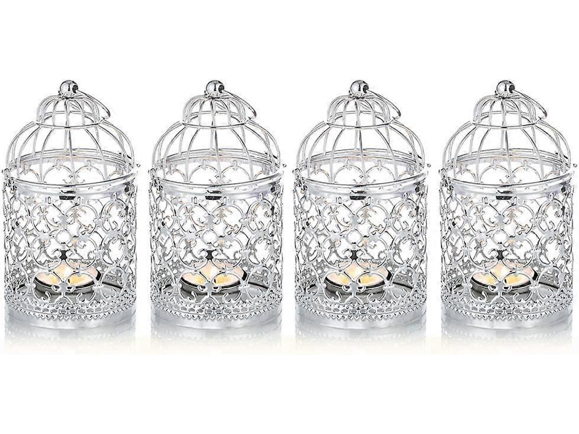 Rebe 4 Peças de Lâmpadas Decorativas Suspensas de Metal Prata para Velas, Centros de Mesa para Casamentos, Festivais e Lar
