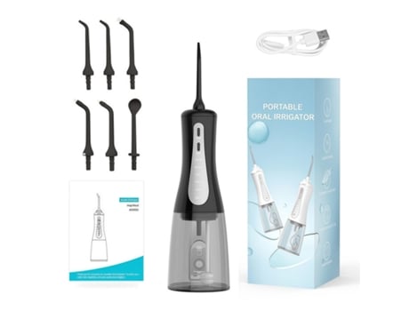 Irrigador Oral Elétrico Portátil Baykar, Limpeza Profunda de Longa Duração, 6 Jatos, 350ml, Preto