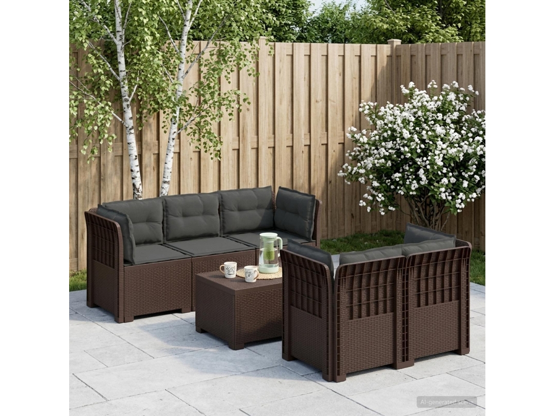Vidaxl Sofá De Jardim De 5 Pessoas Com Almofadas Visual De Rattan Pp