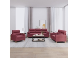 Vidaxl 3 Pcs Conjunto De Sofás Com Almofadas Tecido Vermelho-tinto